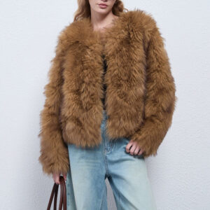 Faux Raccoon Fur Plush Coat with Retro Style