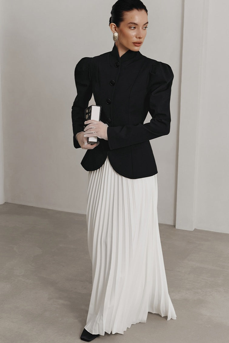 French Elegant Stand Collar Puff Sleeve Blazer - Image 4