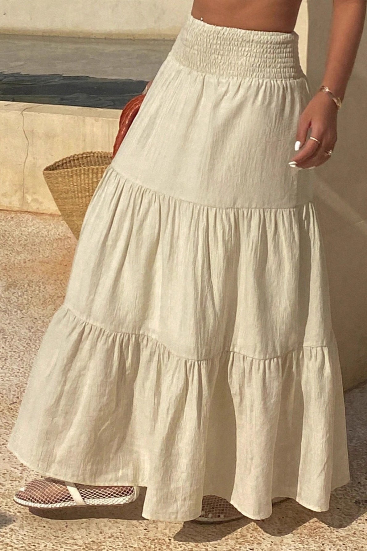 Chic Solid Asymmetric Drape Midi Skirt - Image 4