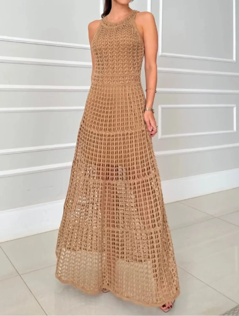 Hollow-Out Sleeveless Maxi Dress - Image 4