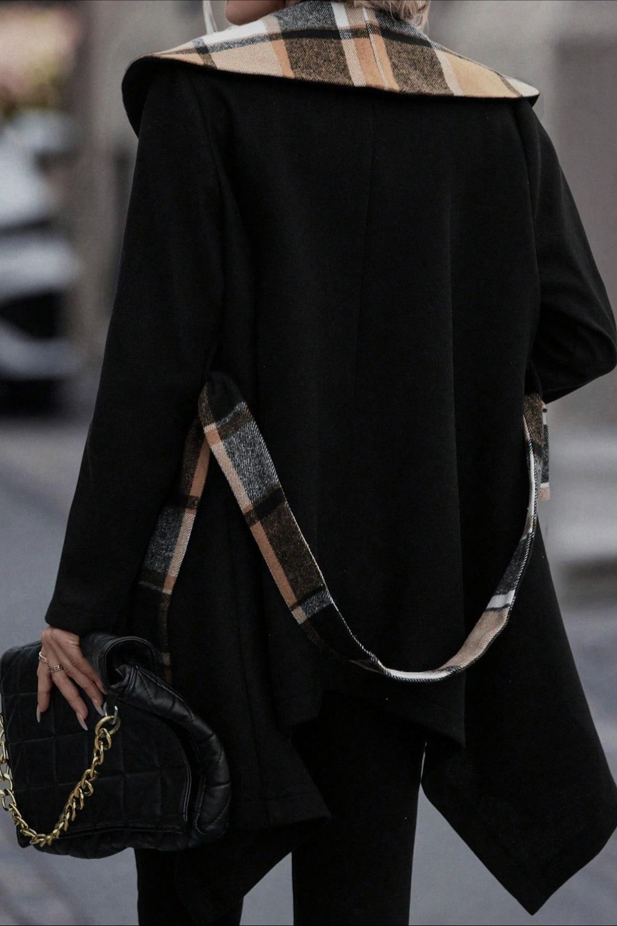 Plaid Patchwork Belted Wool Coat - Image 4