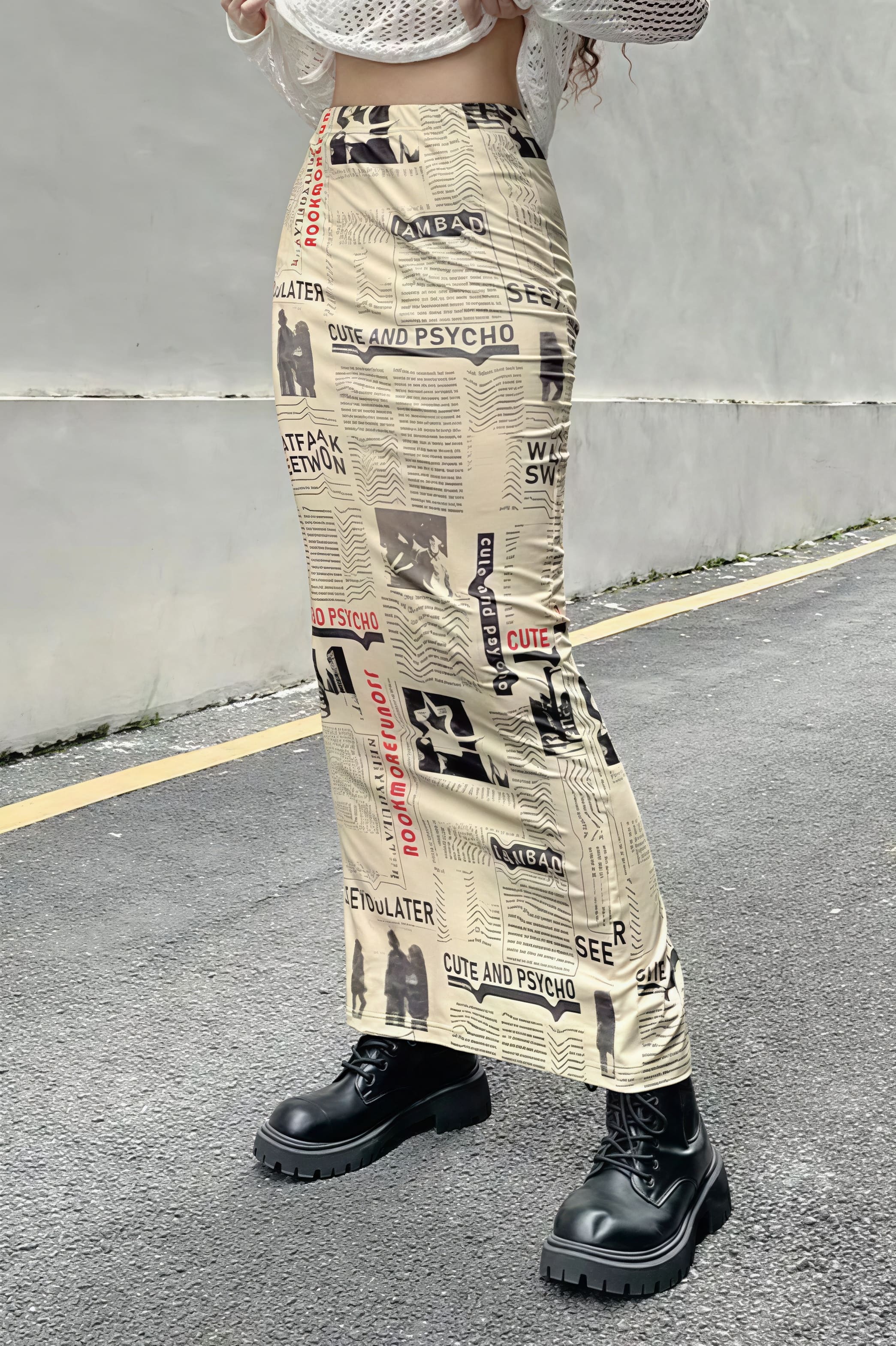 Y2K Vintage Newspaper Split Skirt - Image 3