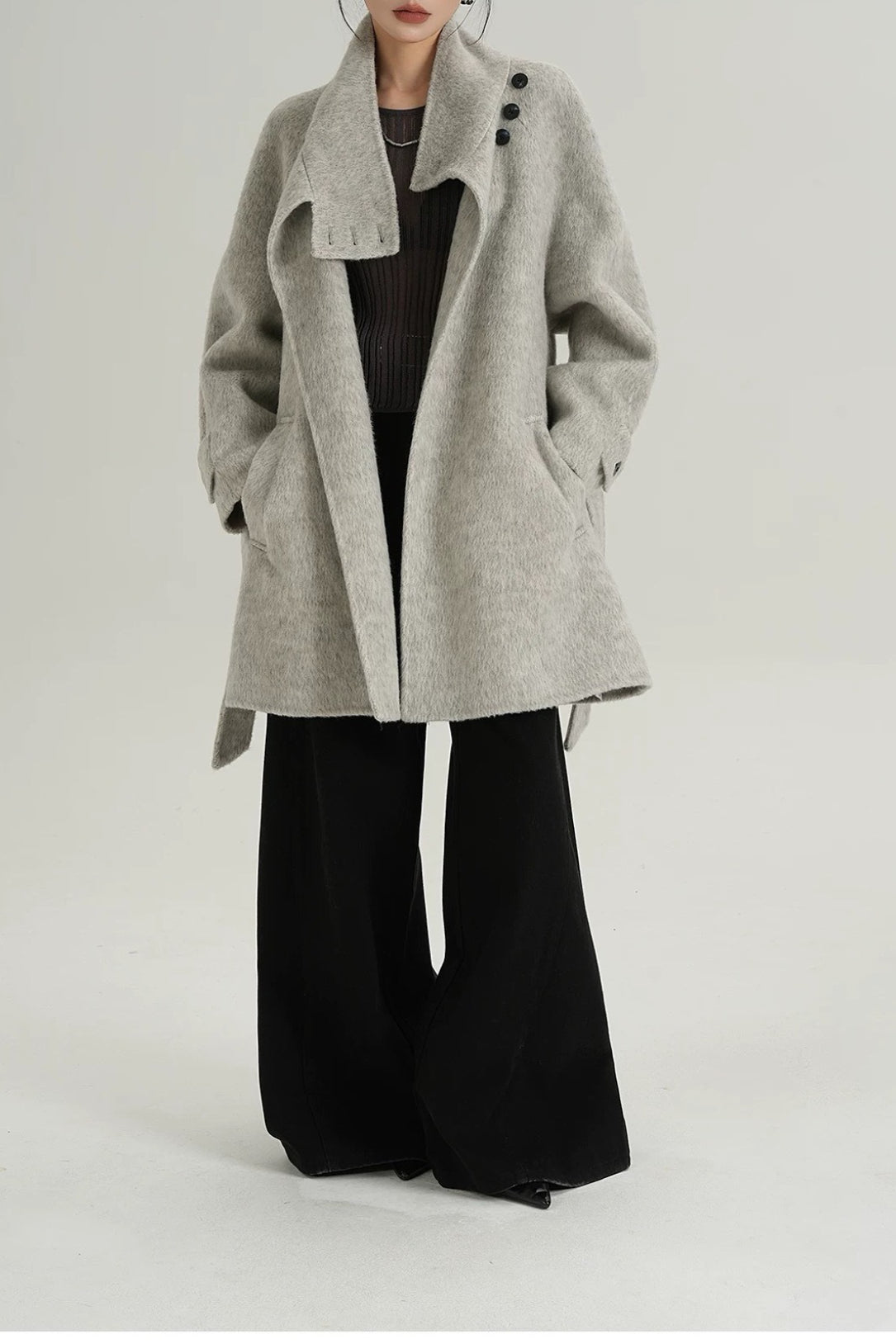 Chic Solid Wool Warm Loose Mock-neck Coat - Image 10