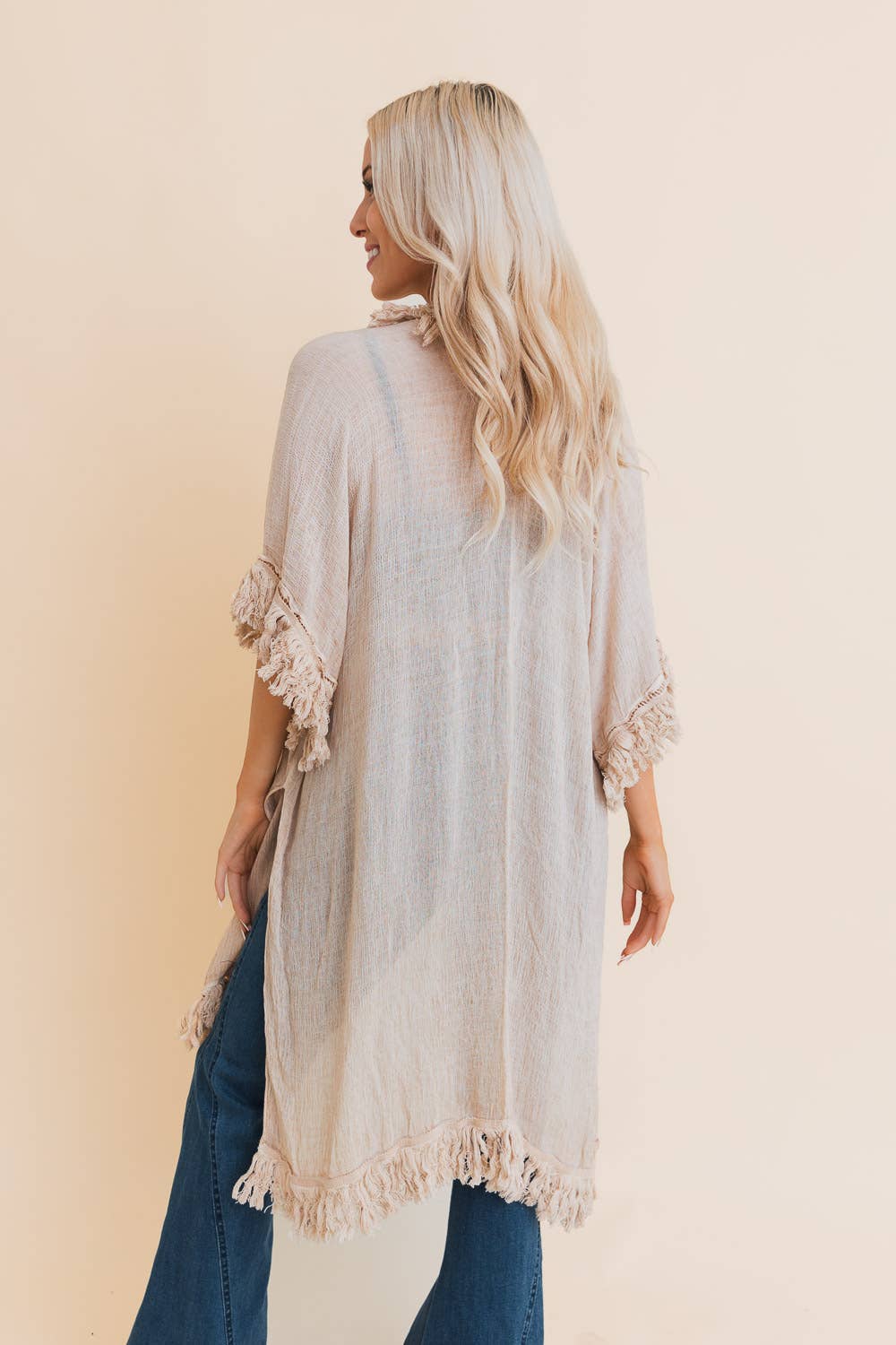 Sun-Bleached Fringe Ruffle Kimono - Image 5