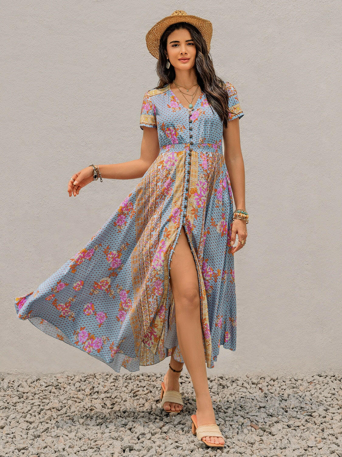 Boho Button Front Maxi Dress - Image 4