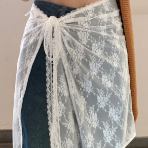 White Lace Apron Skirt with Tie Versatile Half Skirt