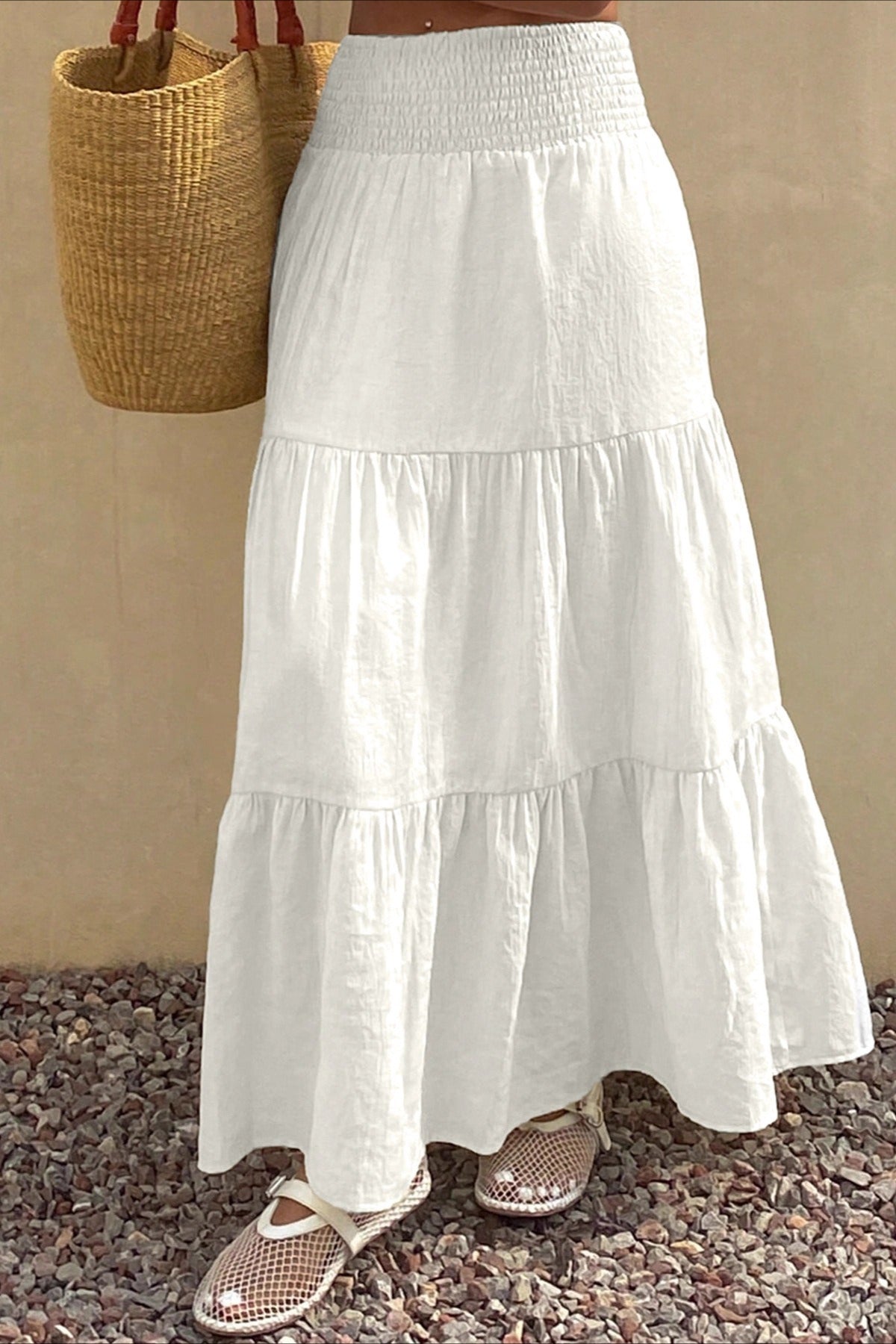 Chic Solid Asymmetric Drape Midi Skirt - Image 2