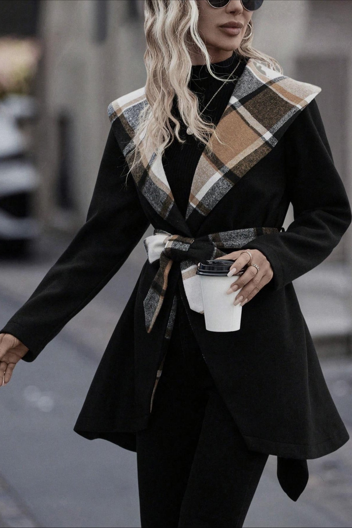 Plaid Patchwork Belted Wool Coat - Image 2