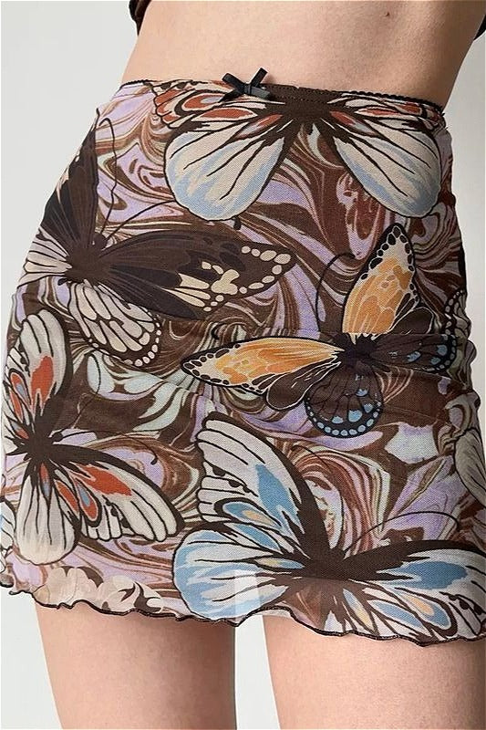 Vintage Printed Mesh Bodycon Mini Skirt - Image 3
