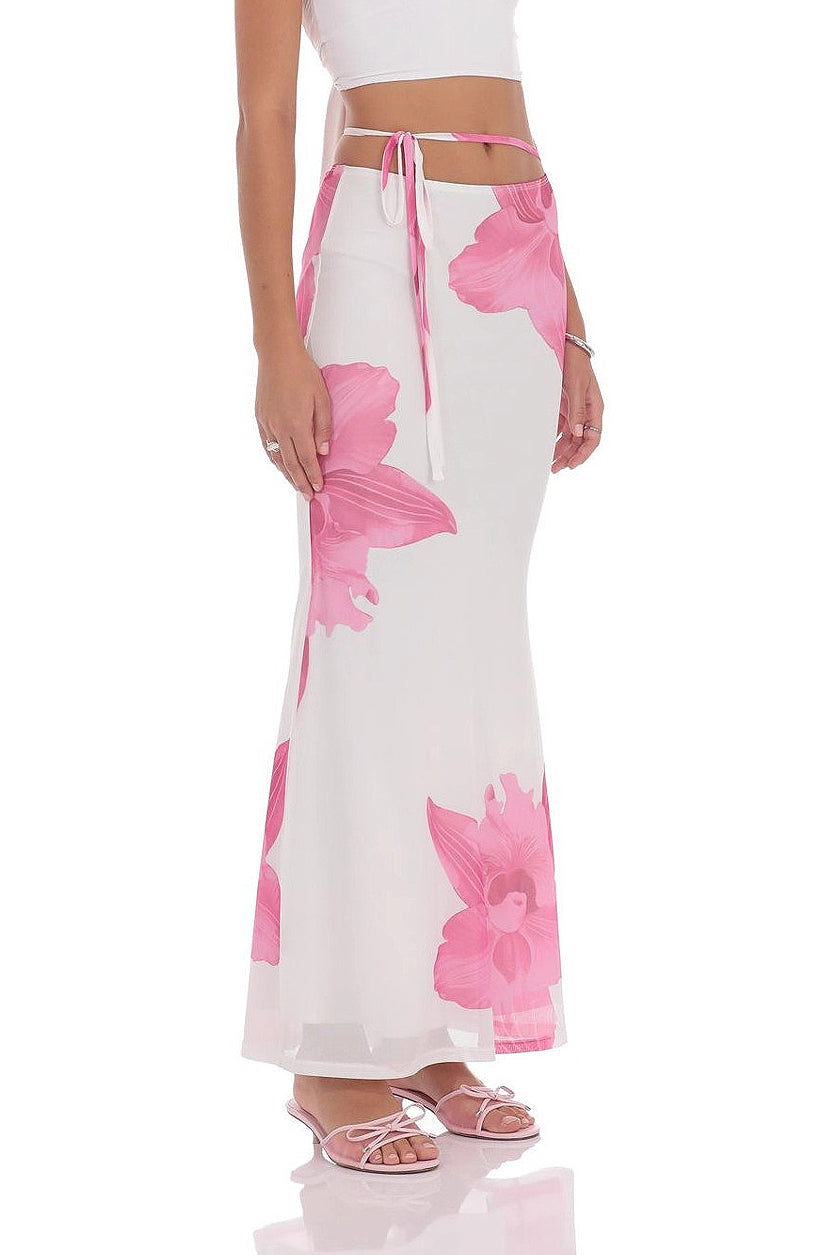 Mesh Floral Tie Bodycon Maxi Skirt - Image 2
