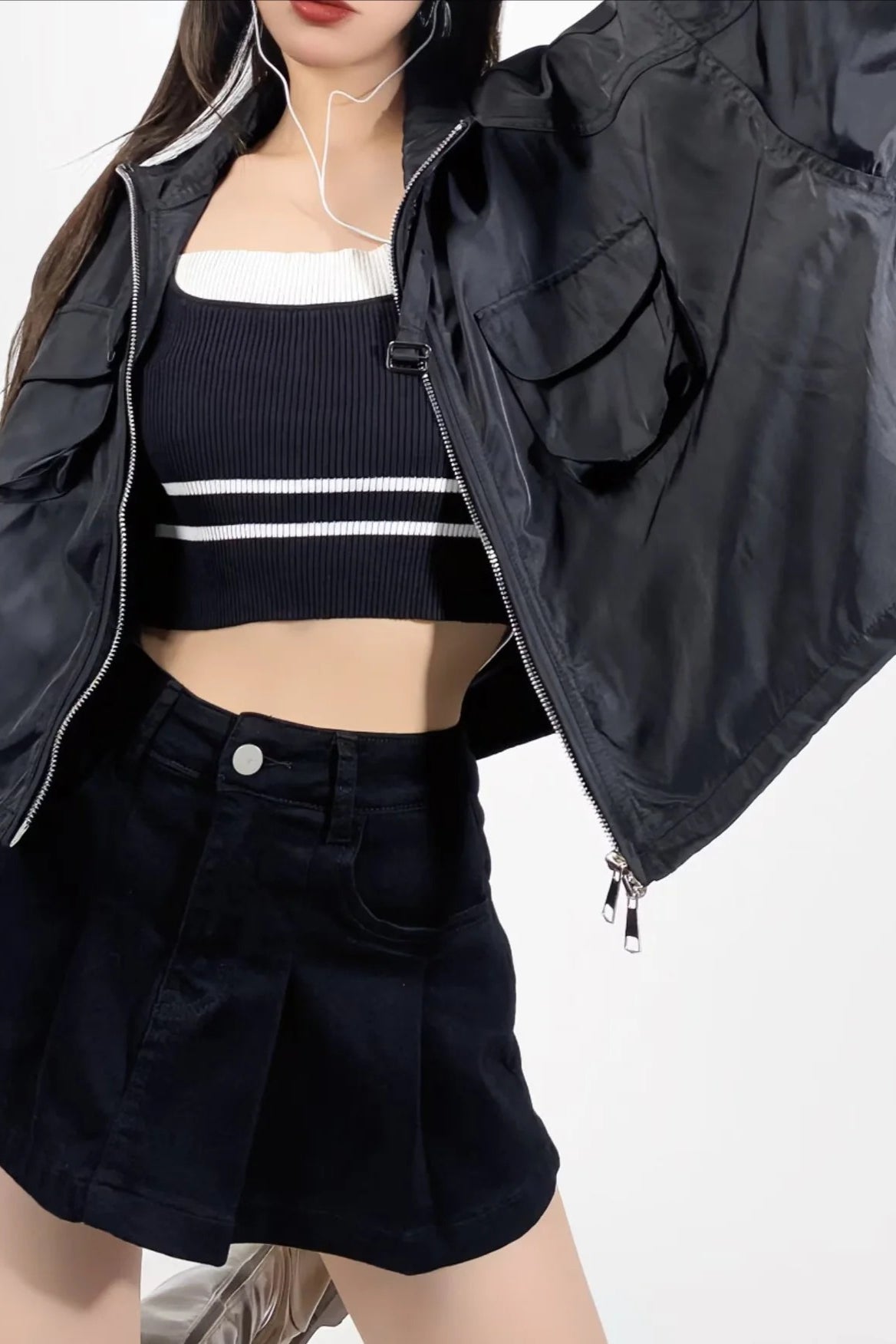 Cropped Cargo High Neck Coat - Image 8