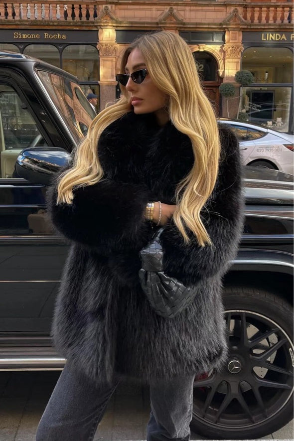 Solid Eco Faux Fur Coat - Image 4