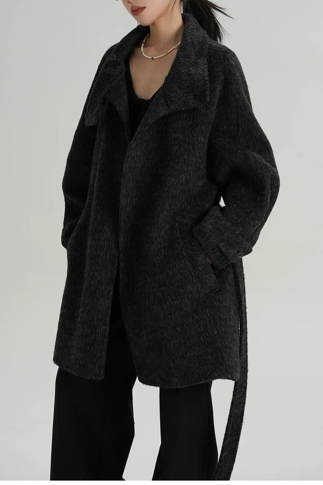 Chic Solid Wool Warm Loose Mock-neck Coat - Image 12