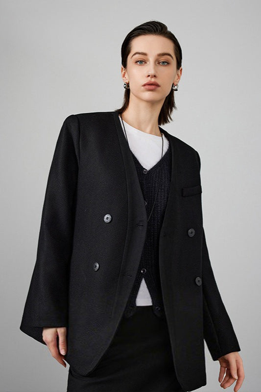 Double Breasted Wool Blend Blazer - Image 3