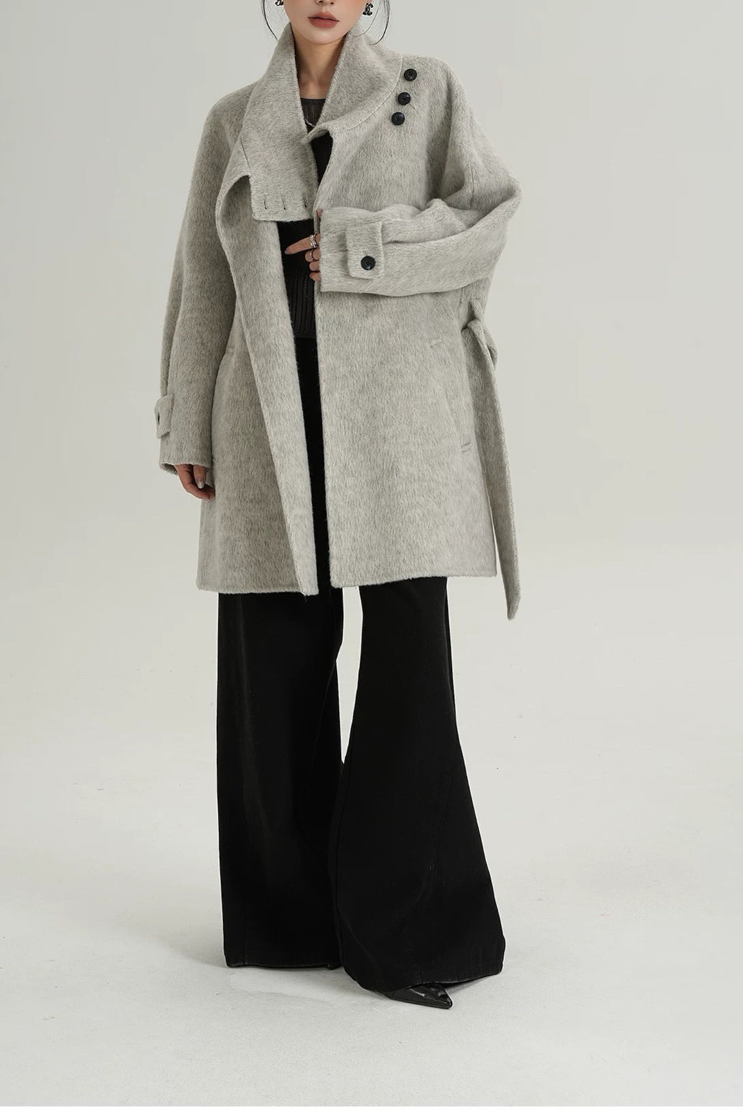 Chic Solid Wool Warm Loose Mock-neck Coat - Image 8