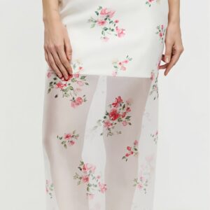 Elegant Floral See Through Split Skirt