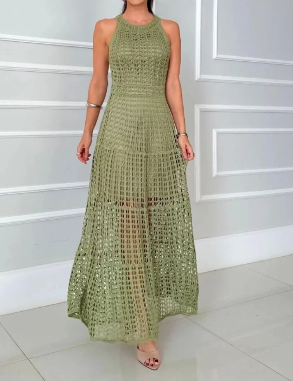 Hollow-Out Sleeveless Maxi Dress
