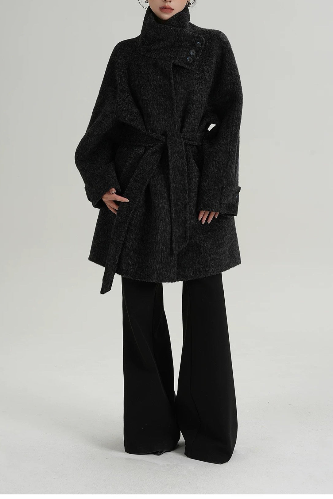 Chic Solid Wool Warm Loose Mock-neck Coat - Image 14