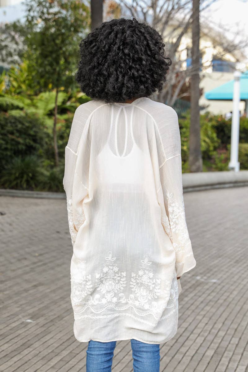 Embroidered Floral Vine Lightweight Kimono - Image 13