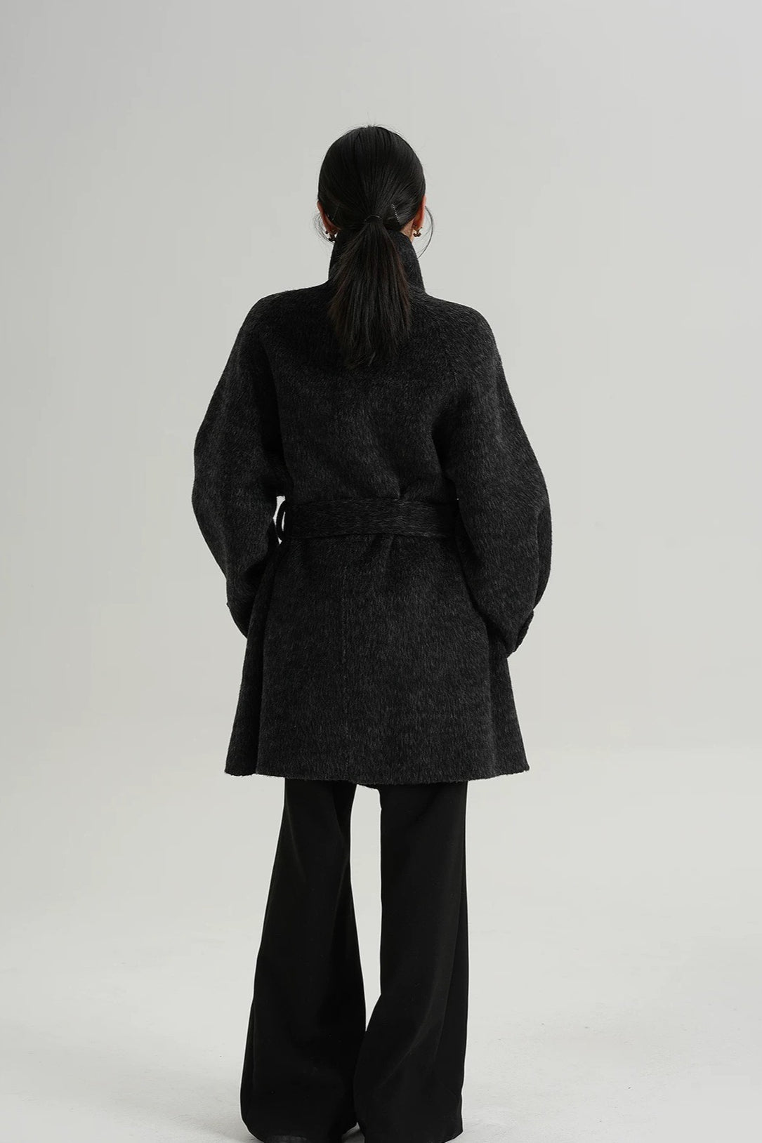 Chic Solid Wool Warm Loose Mock-neck Coat - Image 15