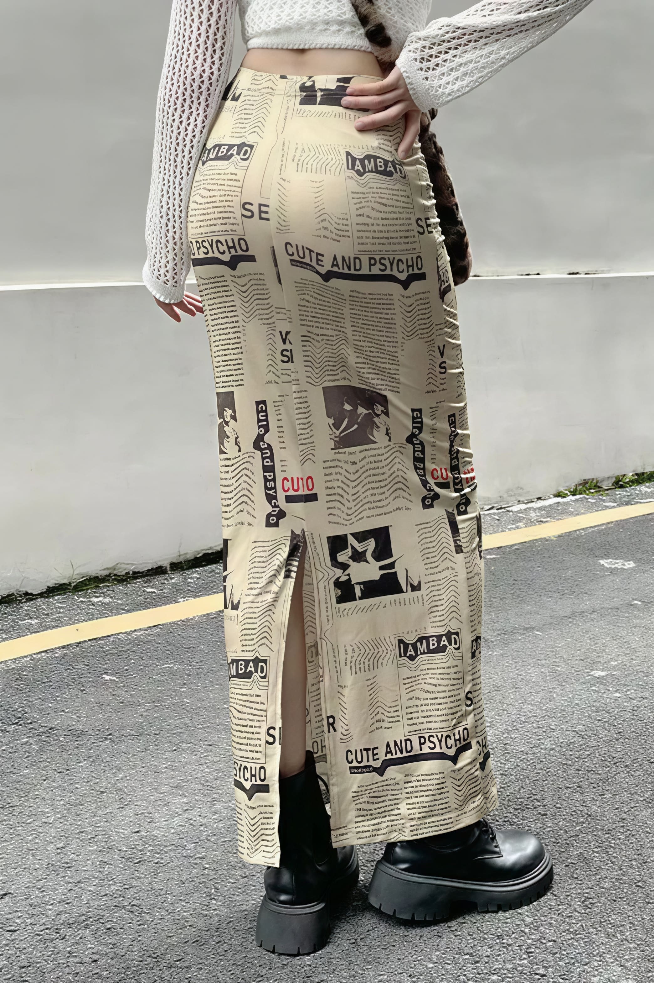 Y2K Vintage Newspaper Split Skirt - Image 2