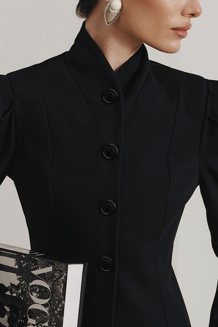 French Elegant Stand Collar Puff Sleeve Blazer - Image 5