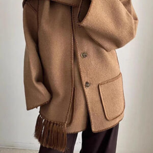 Scarf Collar Tassel Solid Wool Embroidered Coat