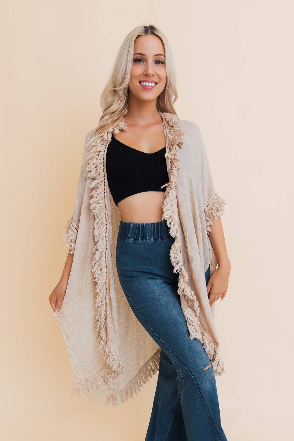 Sun-Bleached Fringe Ruffle Kimono - Image 6