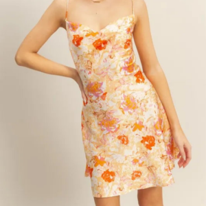 Floral Cowl Neck Satin Mini Dress