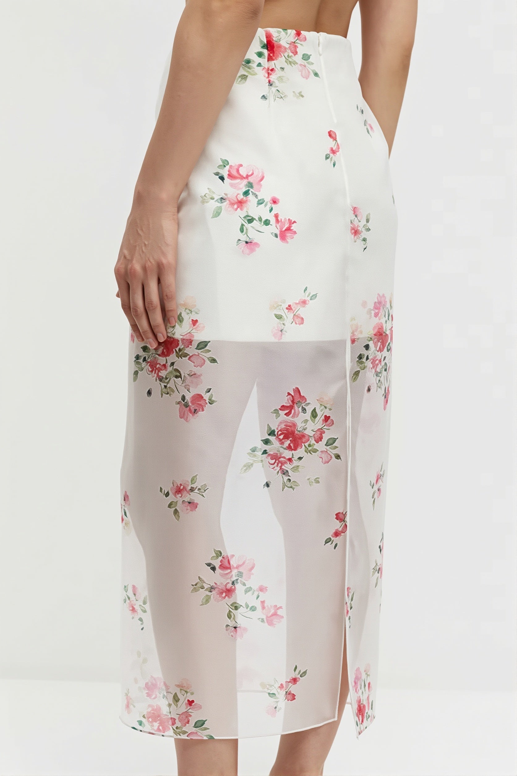 Elegant Floral See Through Split Skirt - Image 3