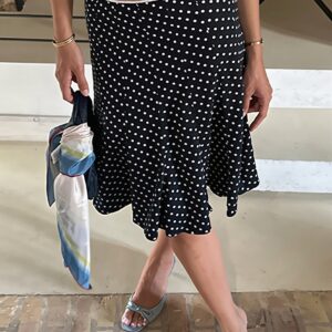 Sexy Polka Dot Ruffle Trim Bodycon Midi Skirt