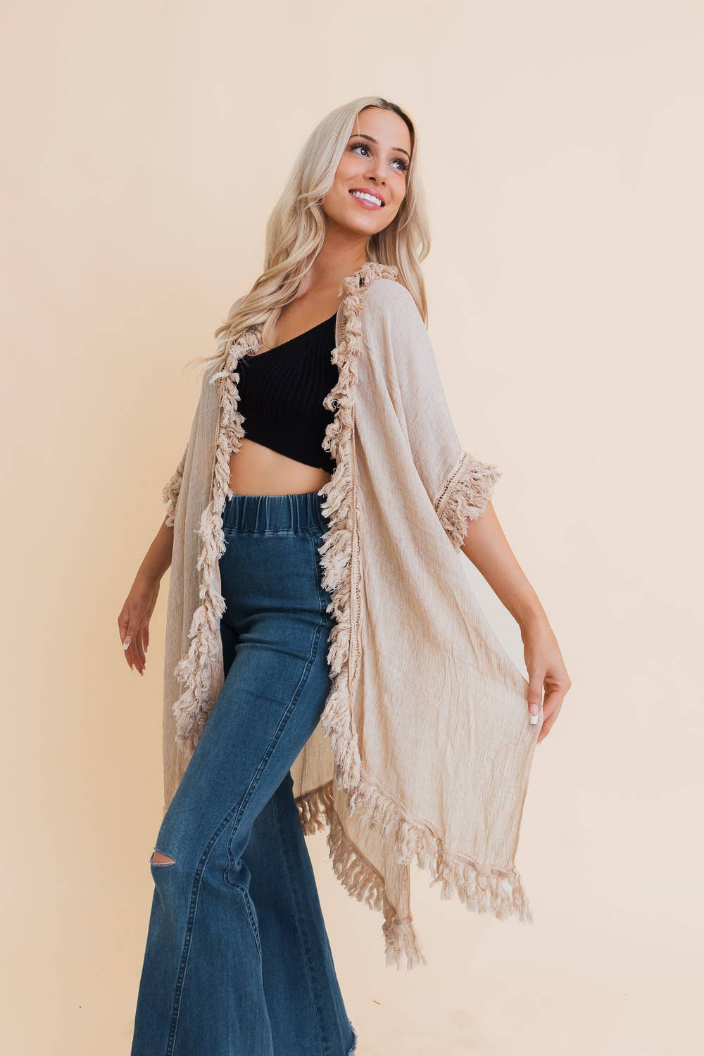 Sun-Bleached Fringe Ruffle Kimono - Image 4