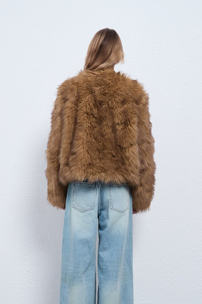Faux Raccoon Fur Plush Coat with Retro Style - Image 3