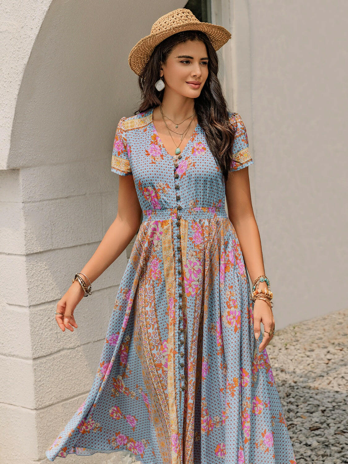 Boho Button Front Maxi Dress - Image 2