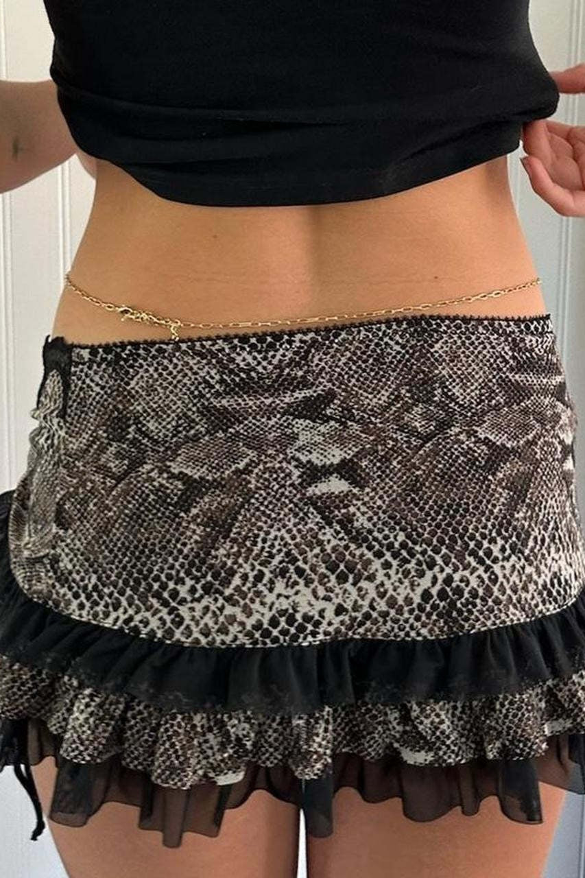 Ruched Lace Color Block Leopard Skirt - Image 5