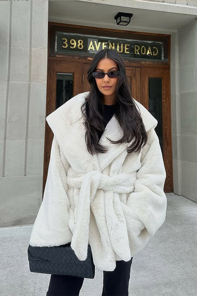 Faux Fur Belted Hooded Coat - Image 5
