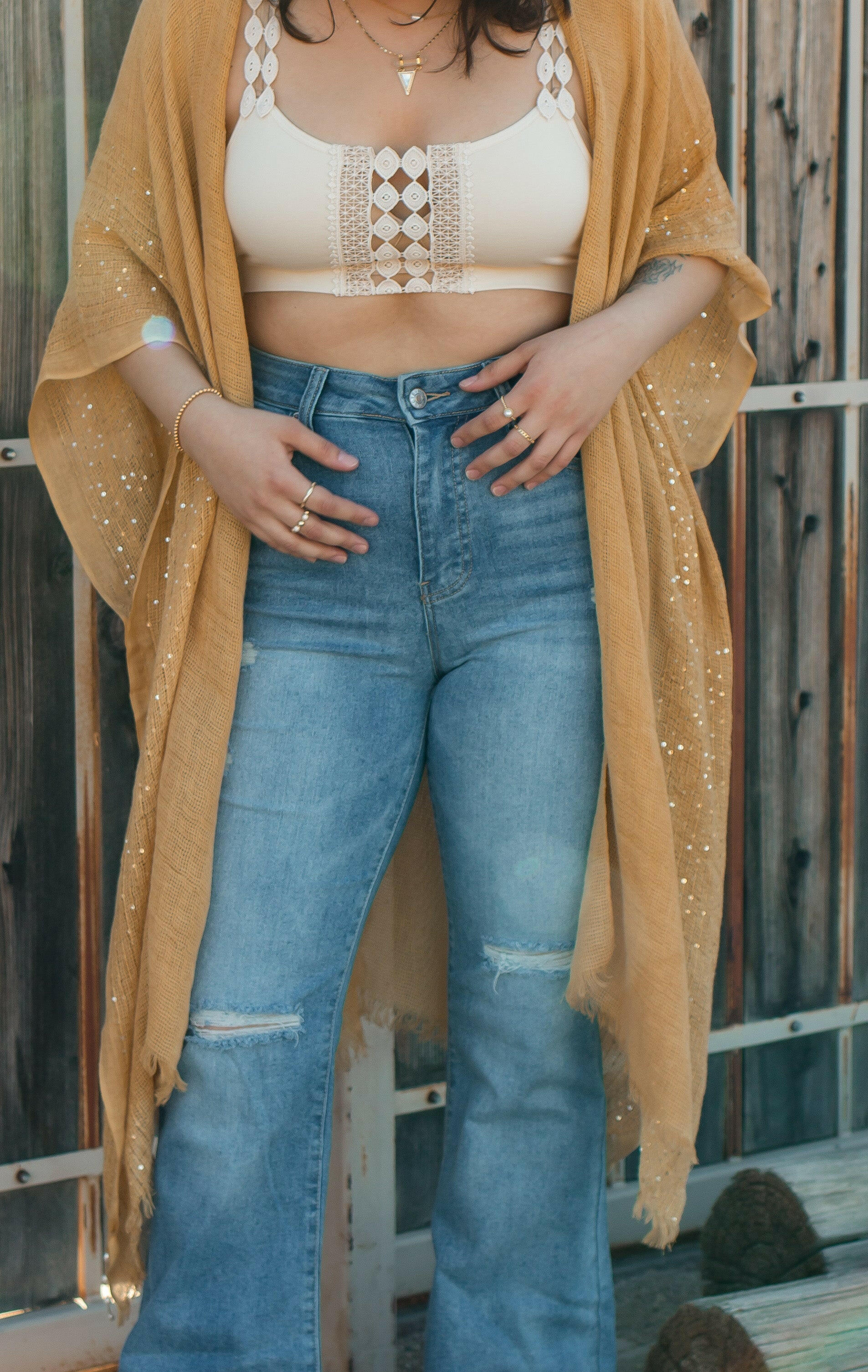 Sequin Border Frayed Trim Kimono - Image 8