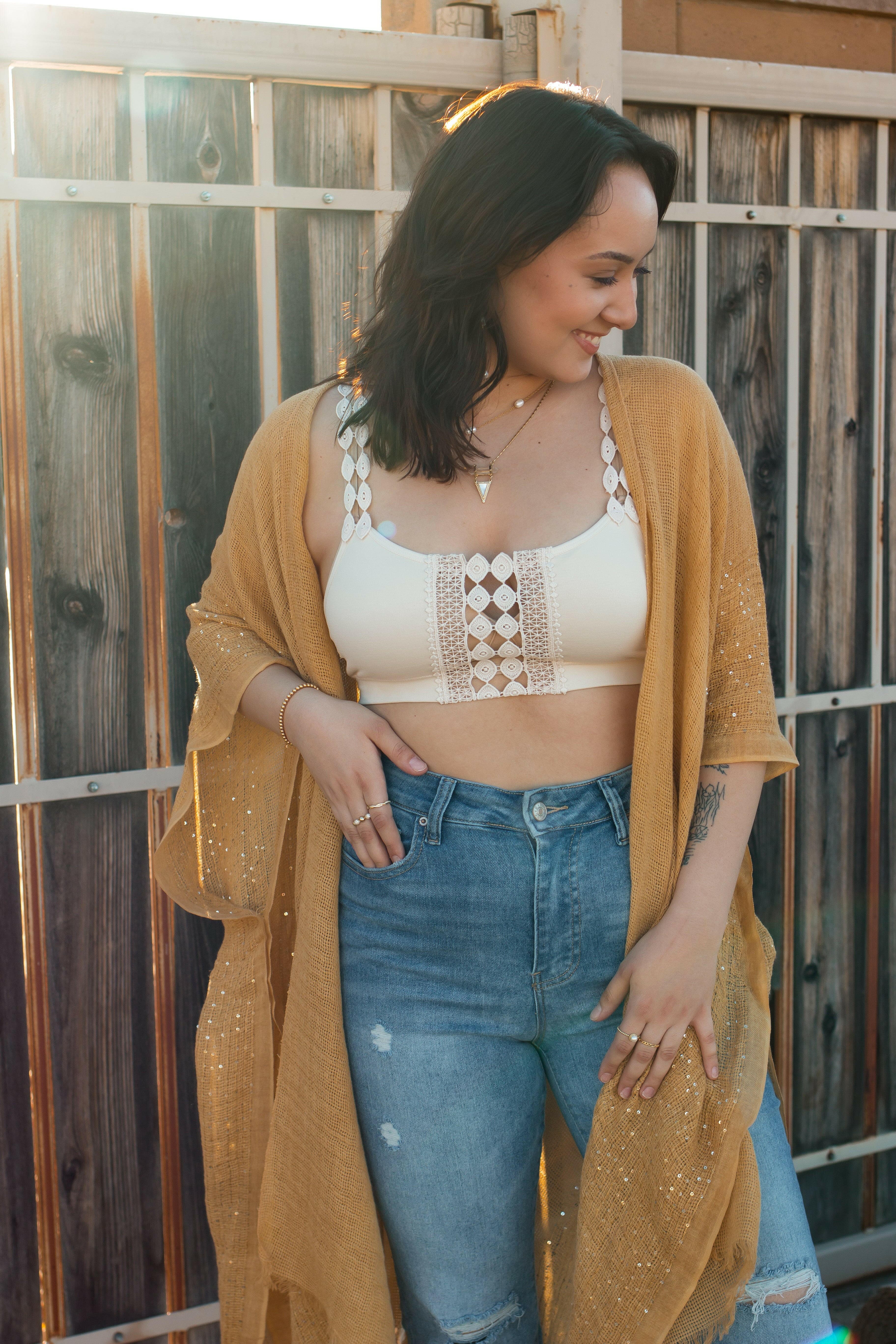 Sequin Border Frayed Trim Kimono - Image 3