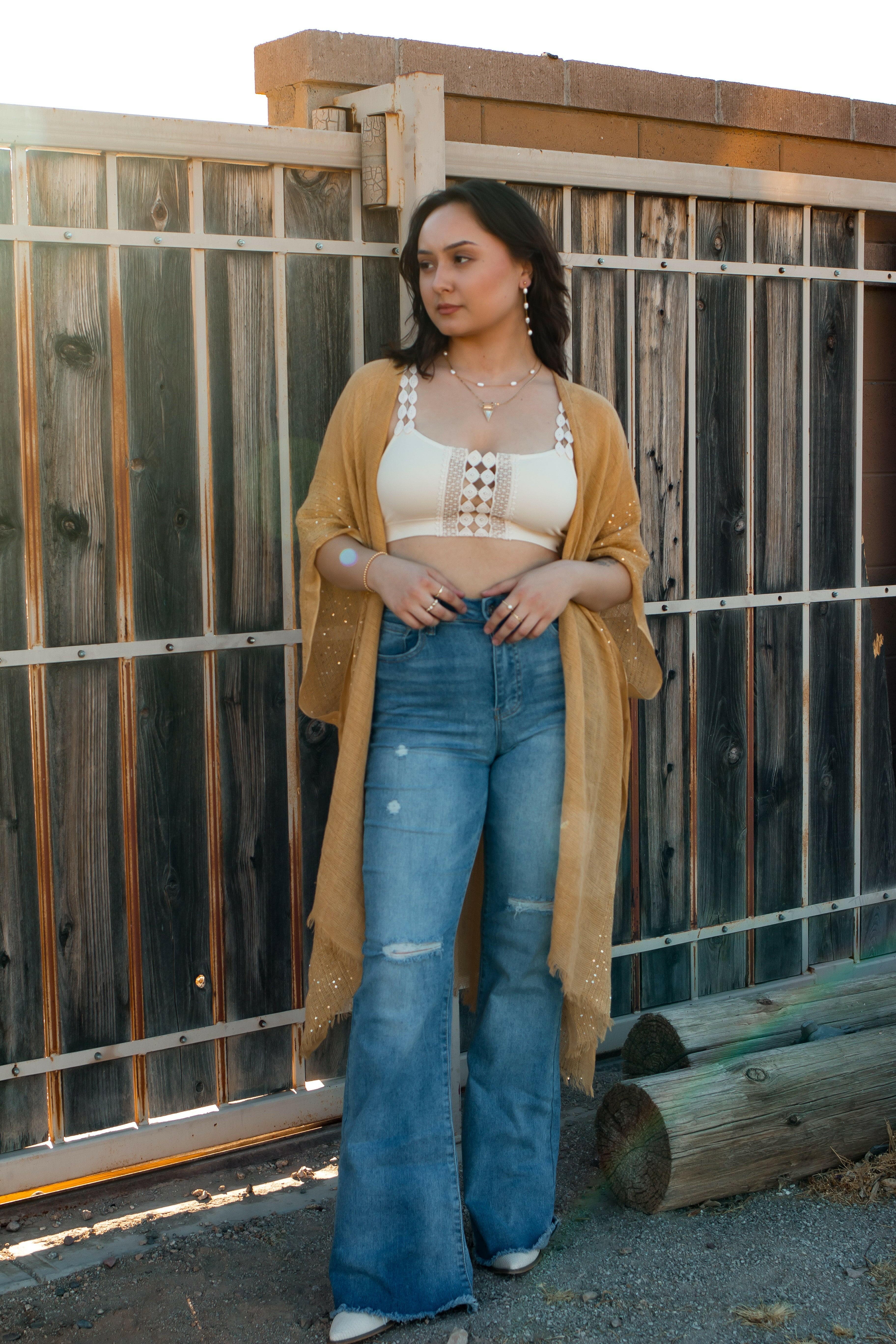 Sequin Border Frayed Trim Kimono - Image 12