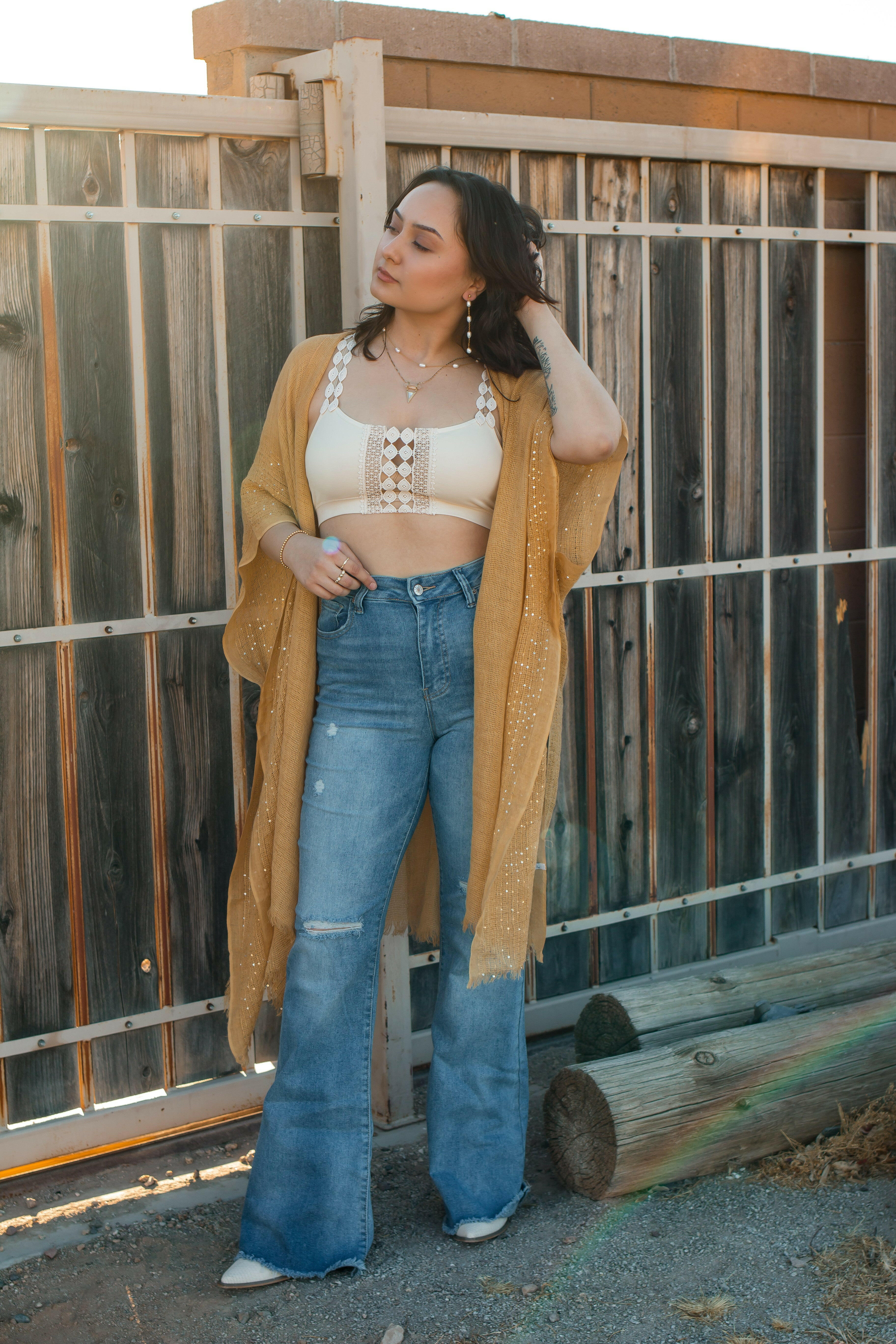 Sequin Border Frayed Trim Kimono - Image 9