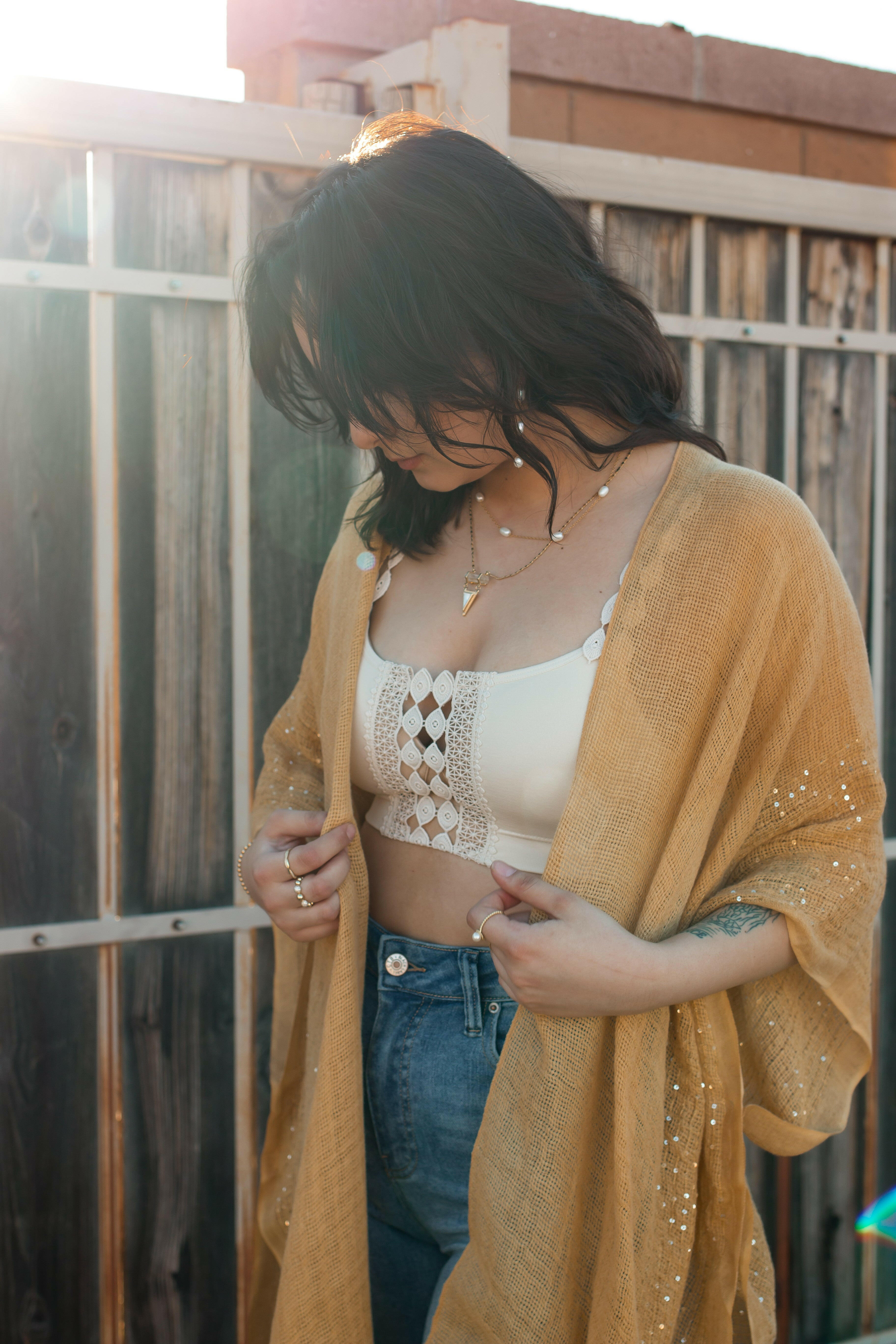 Sequin Border Frayed Trim Kimono - Image 5