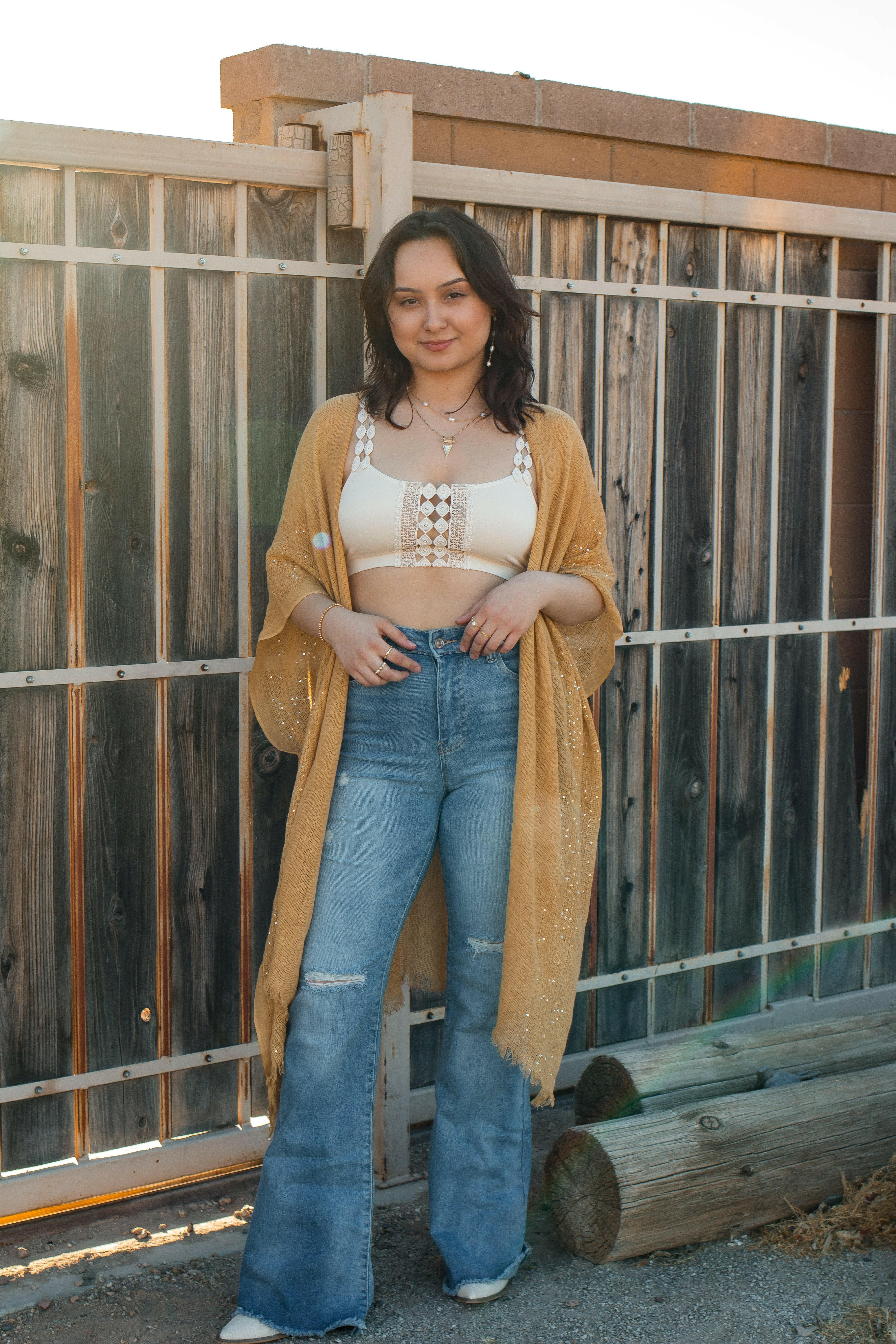 Sequin Border Frayed Trim Kimono - Image 10