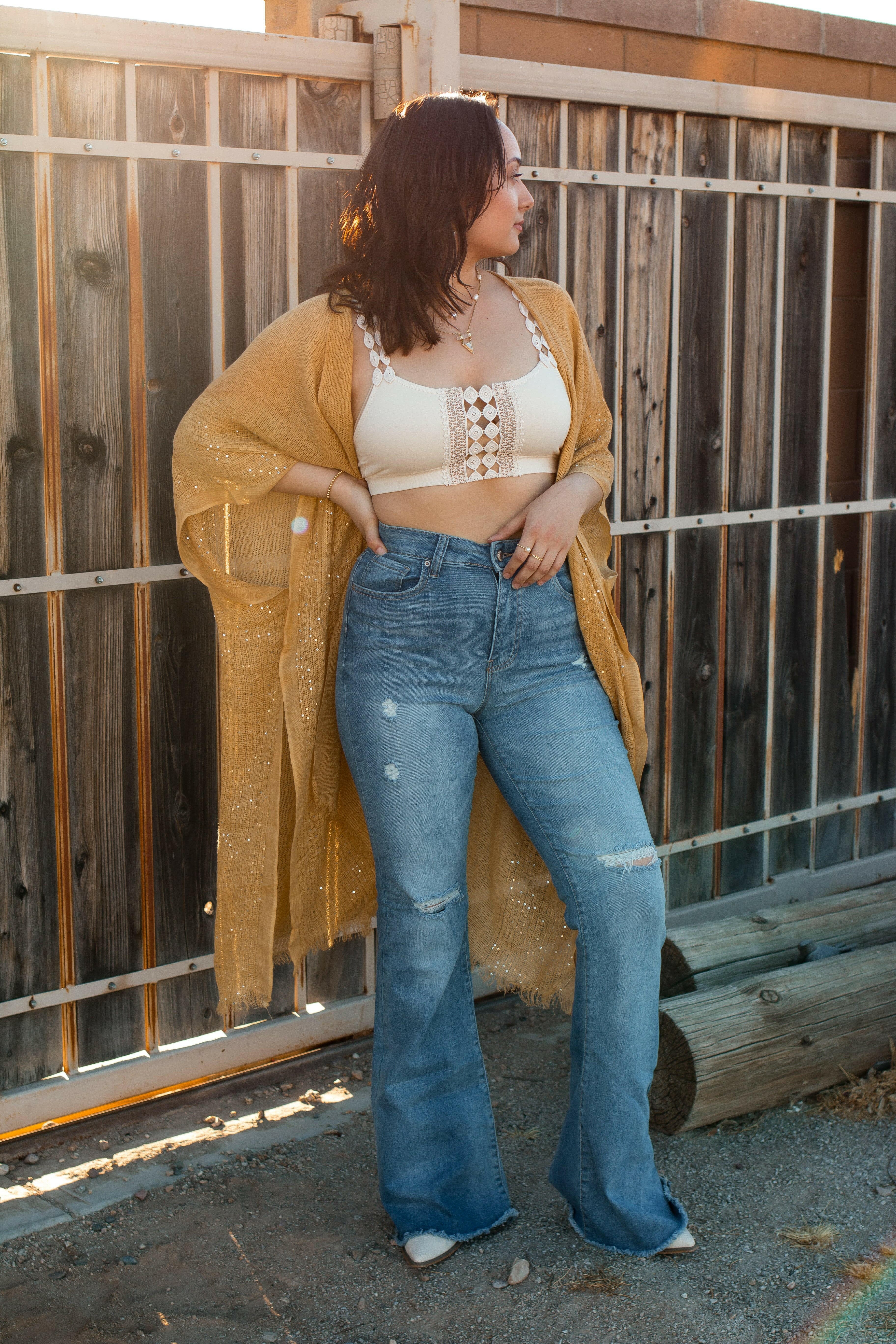 Sequin Border Frayed Trim Kimono - Image 13